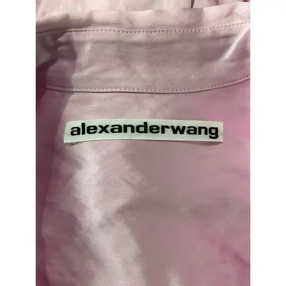 Alexander Wang Pink Viscose Ruched Crinkled-Satin Shirt Size 0